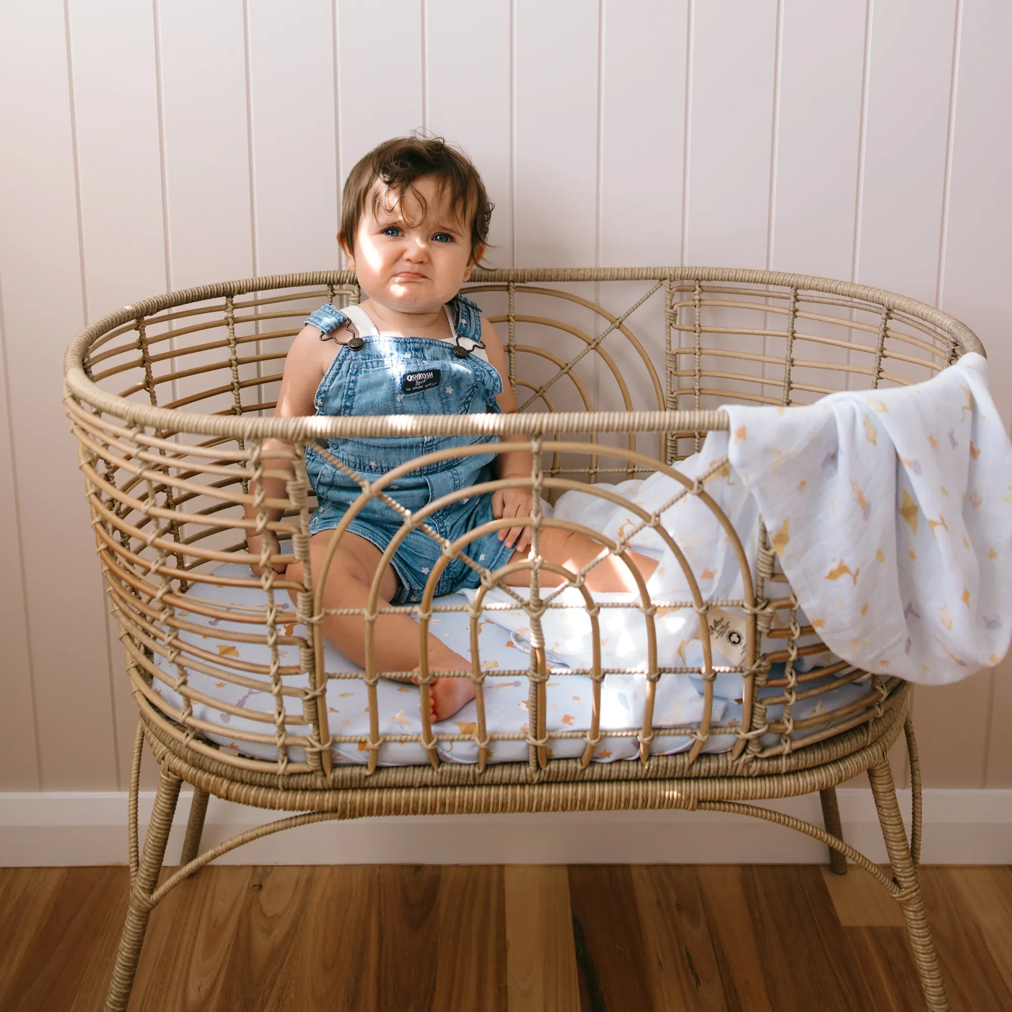 Bassinet | Fitted Sheet/Change Pad Cover | Organic - Ocean Creatures Sky - Image 9