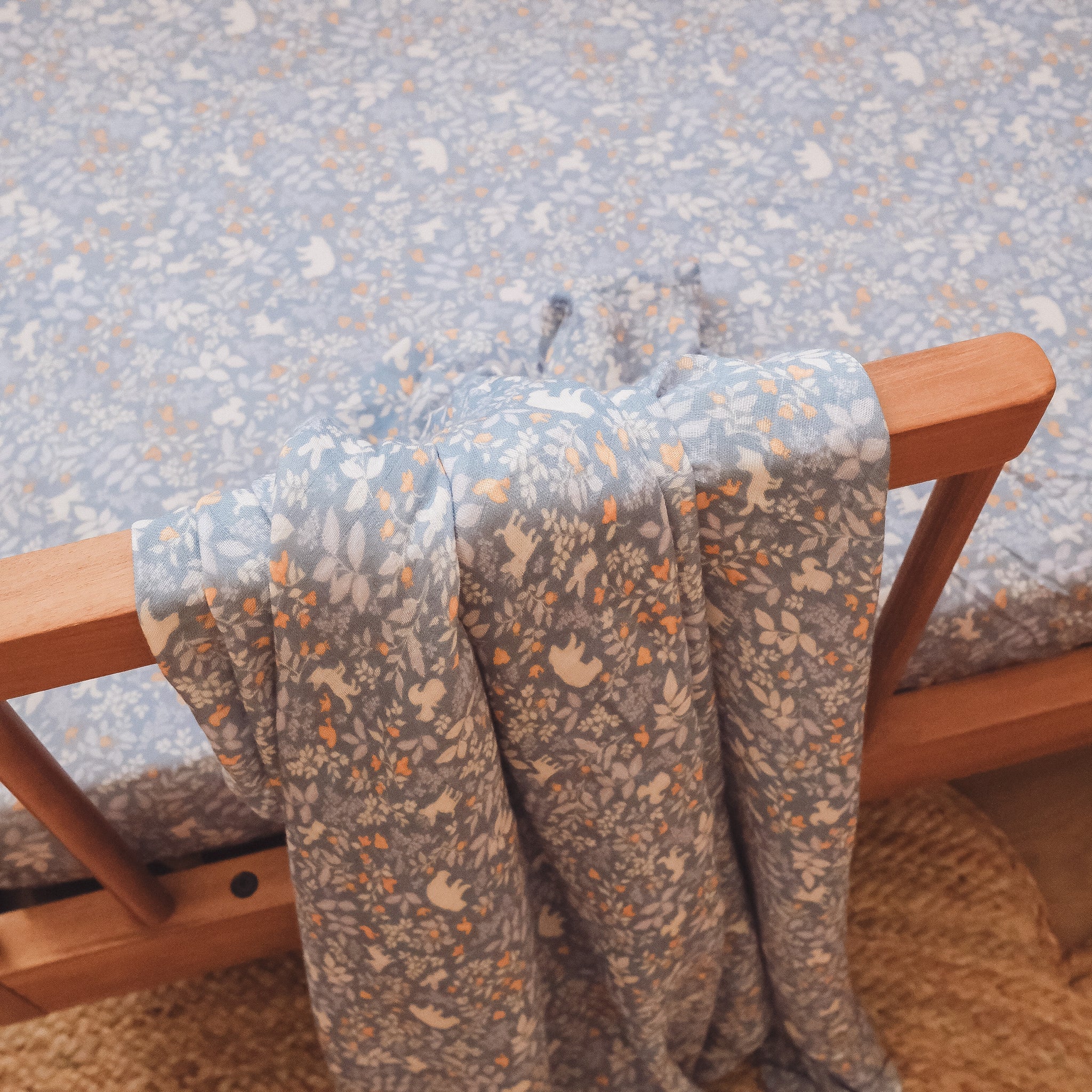 Cot | Fitted Sheet/Change Pad Cover | Organic - Forest Friends Cornflower - Image 6