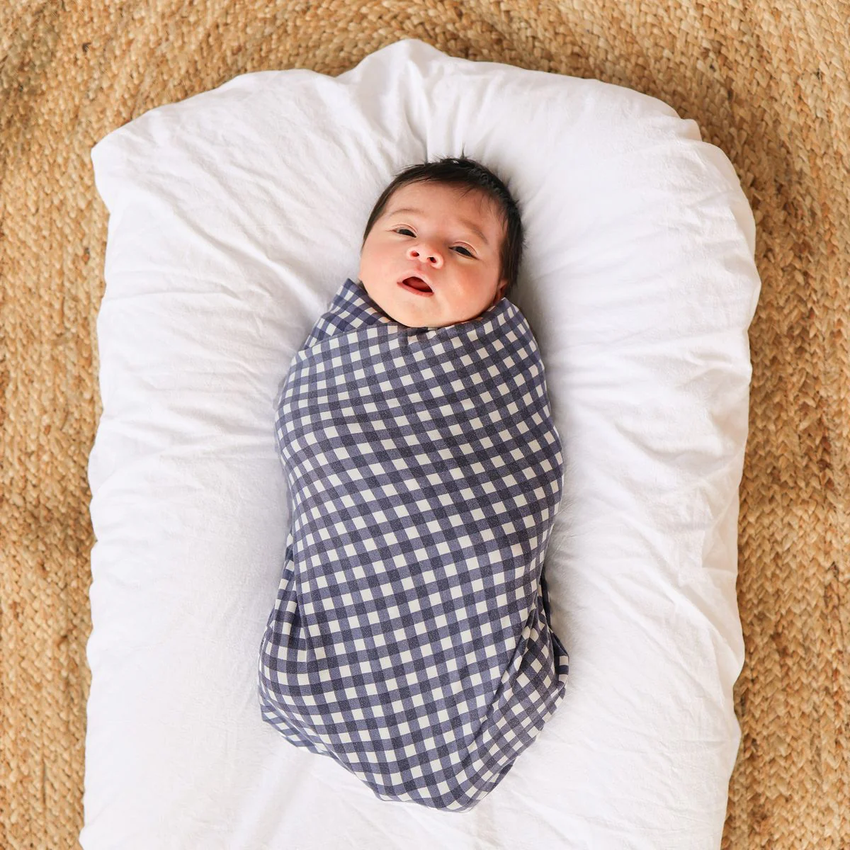 Large Stretchy Swaddle - Navy Gingham - Image 3