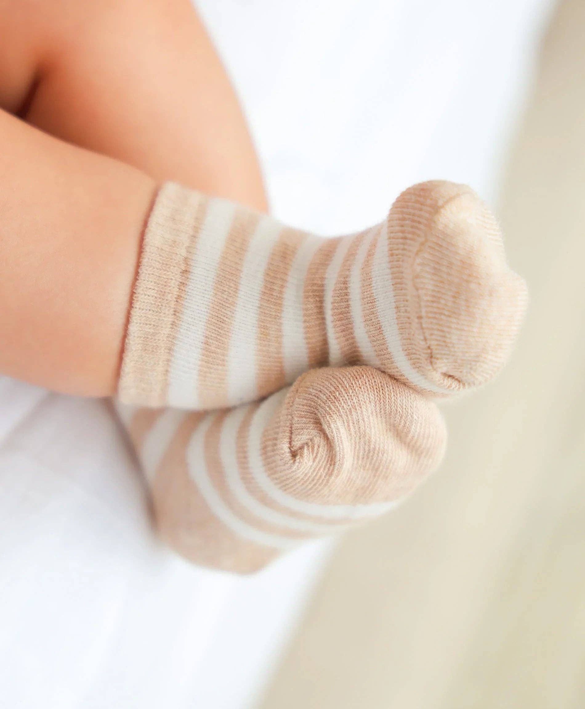 Organic Cotton Baby Socks - Oat Stripes - Image 2