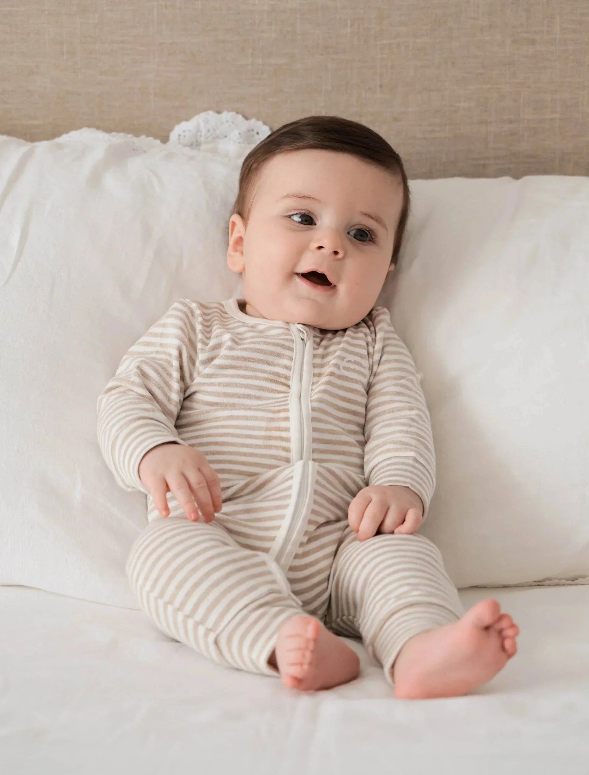 Organic Cotton Growsuit - Oat Stripes - Image 4