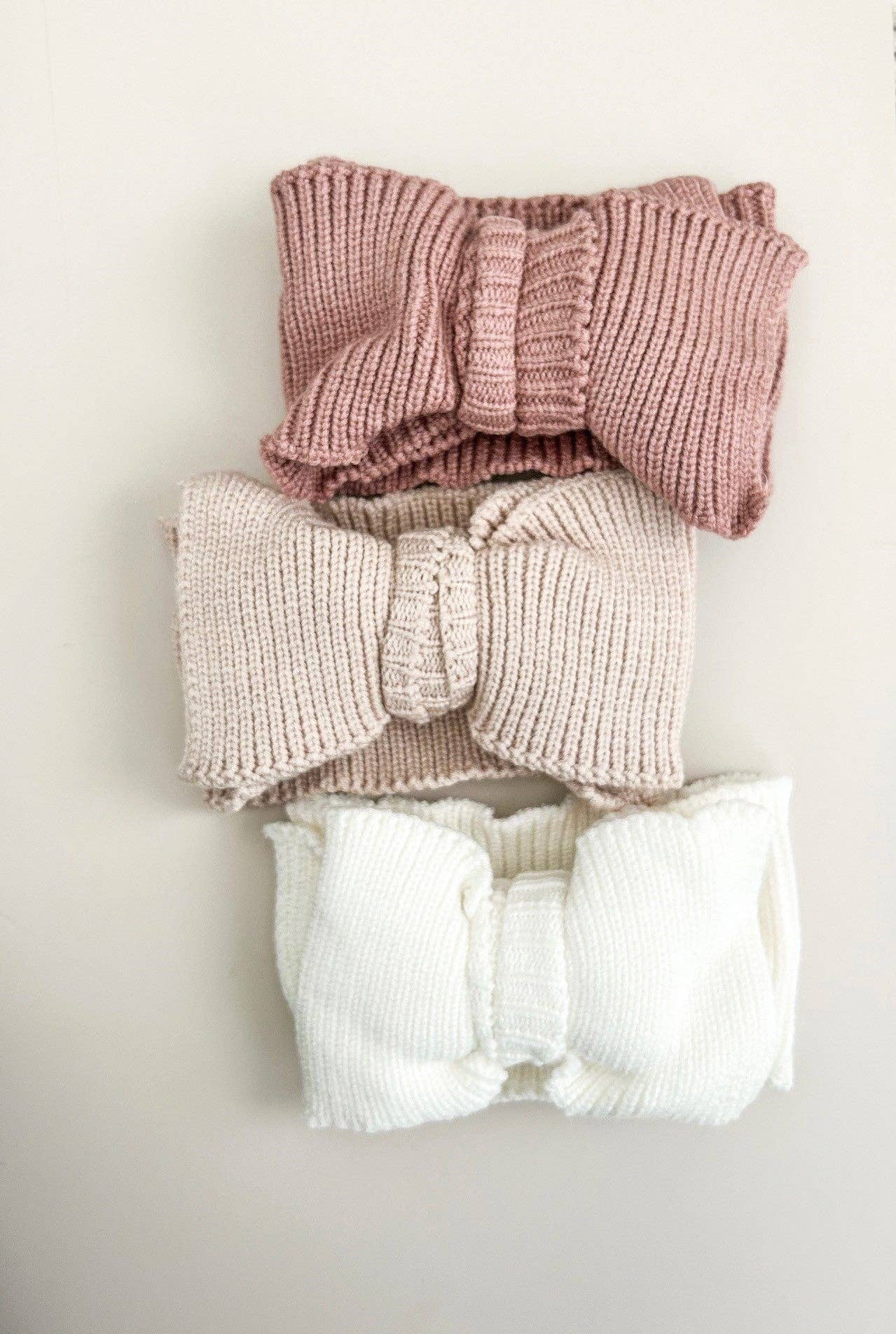 Ribbed Knit Oversized Bow - Beige - Image 4
